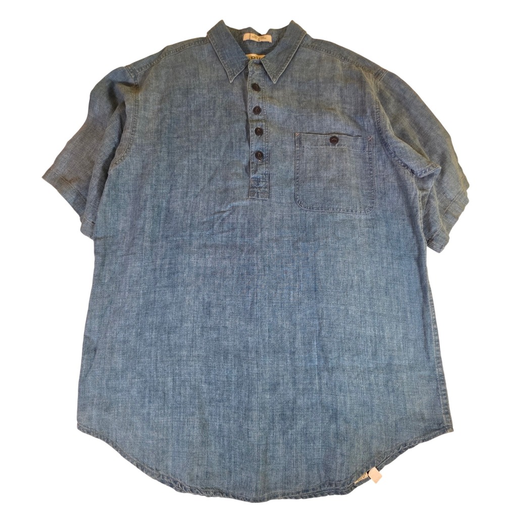 Orvis 100% Linen Blue Popover Tunic Shirt Womens Medium Short Sleeve Henley